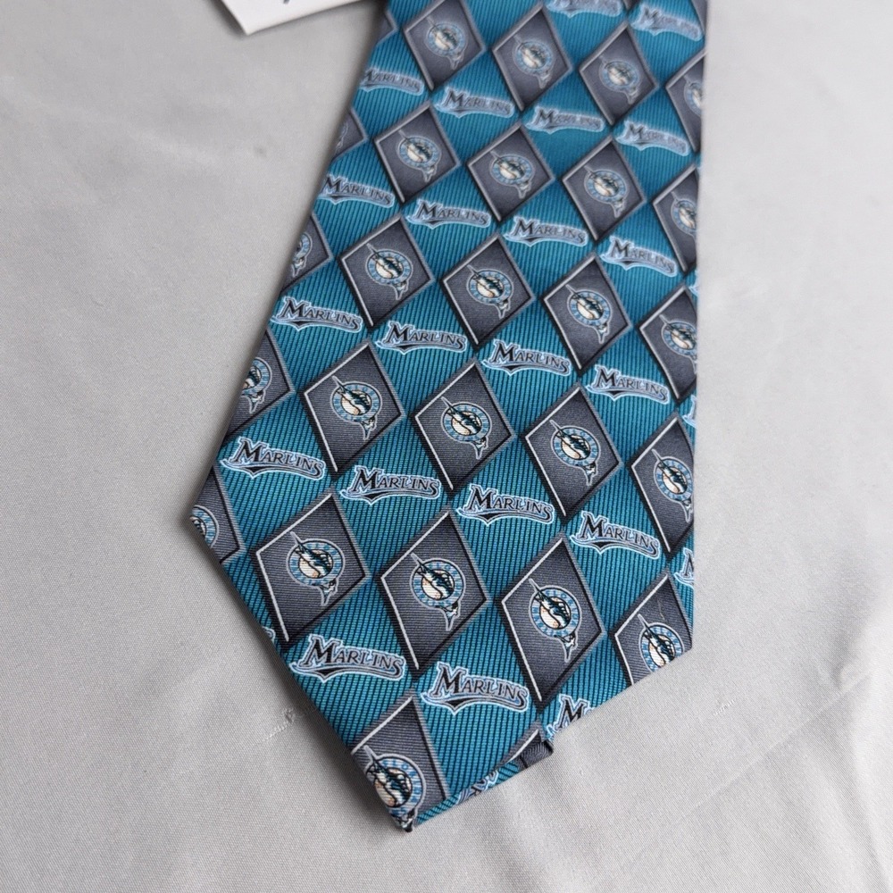 Vintage Florida Marlins MLB Necktie Silk Eagle Neckwear Teal Diamond Logo NWT